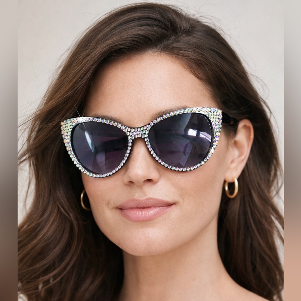 Cat Eye Sunglasses Made With Swarovski Elements AB Crystal Rhinestone Glam